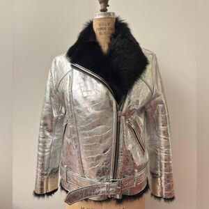 IRO Silver Shearling Leather Jacket